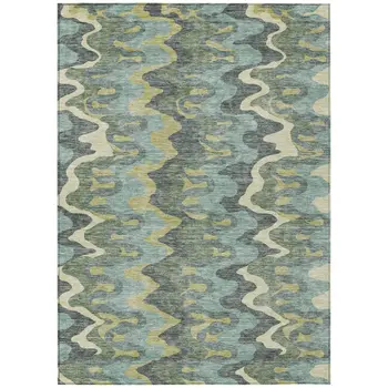 3' X 5' Sage And Artichoke Green Abstract Washable Indoor Outdoor Area Rug