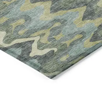 3' X 5' Sage And Artichoke Green Abstract Washable Indoor Outdoor Area Rug