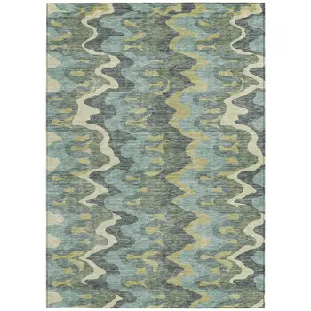 3' X 5' Sage And Artichoke Green Abstract Washable Indoor Outdoor Area Rug