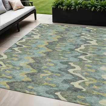 5' X 8' Sage And Artichoke Green Abstract Washable Indoor Outdoor Area Rug