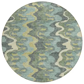 8' Sage And Artichoke Green Round Abstract Washable Indoor Outdoor Area Rug