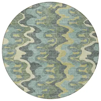 8' Sage And Artichoke Green Round Abstract Washable Indoor Outdoor Area Rug