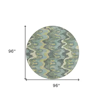 8' Sage And Artichoke Green Round Abstract Washable Indoor Outdoor Area Rug