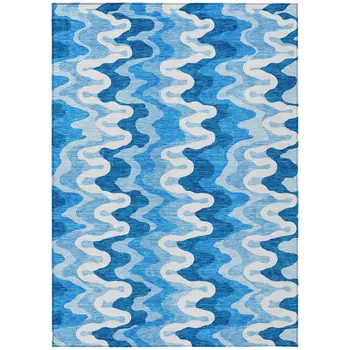 5' X 8' Sky Blue Denim Blue And Ivory Abstract Washable Indoor Outdoor Area Rug