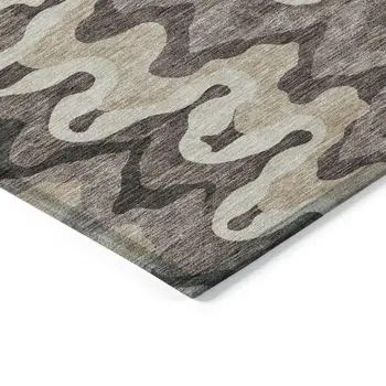 3' X 5' Taupe Beige And Chocolate Abstract Washable Indoor Outdoor Area Rug