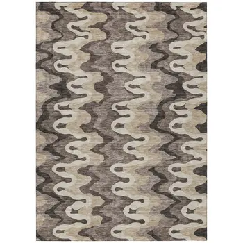 8' X 10' Taupe Beige And Chocolate Abstract Washable Indoor Outdoor Area Rug