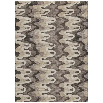 8' X 10' Taupe Beige And Chocolate Abstract Washable Indoor Outdoor Area Rug