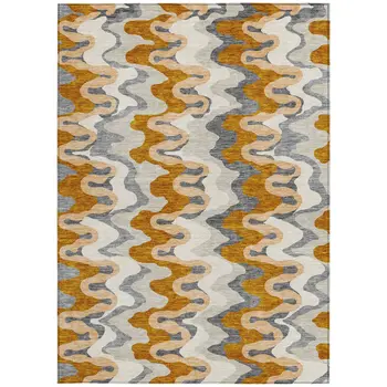 5' X 8' Terra Cotta Copper And Gray Abstract Washable Indoor Outdoor Area Rug
