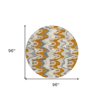 8' Terra Cotta Copper And Gray Round Abstract Washable Indoor Outdoor Area Rug