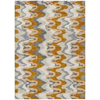 9' X 12' Terra Cotta Copper And Gray Abstract Washable Indoor Outdoor Area Rug