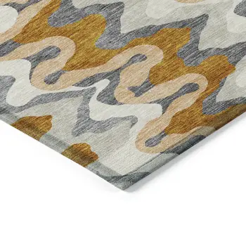 9' X 12' Terra Cotta Copper And Gray Abstract Washable Indoor Outdoor Area Rug