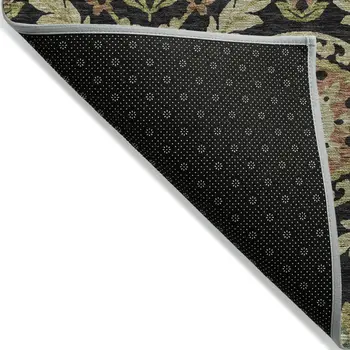 8' X 10' Black Gold And Copper Floral Washable Indoor Outdoor Area Rug