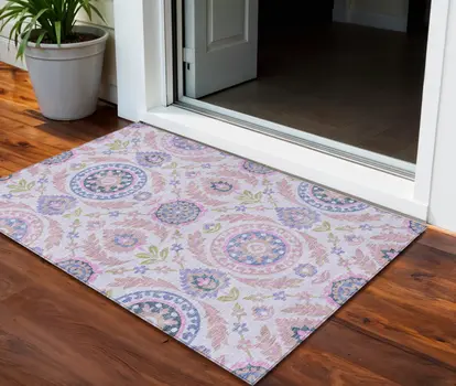3' X 5' Blush Lavender And Purple Floral Washable Indoor Outdoor Area Rug