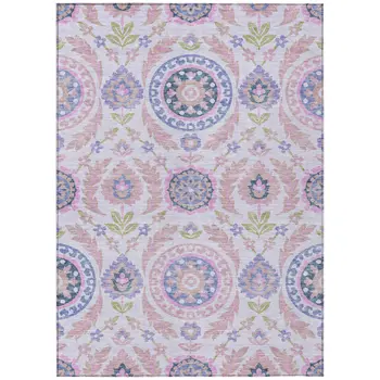 3' X 5' Blush Lavender And Purple Floral Washable Indoor Outdoor Area Rug