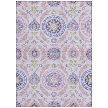 3' X 5' Blush Lavender And Purple Floral Washable Indoor Outdoor Area Rug