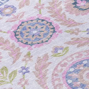 3' X 5' Blush Lavender And Purple Floral Washable Indoor Outdoor Area Rug