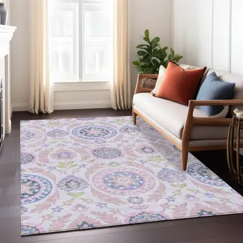 3' X 5' Blush Lavender And Purple Floral Washable Indoor Outdoor Area Rug