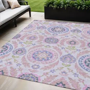 5' X 8' Blush Lavender And Purple Floral Washable Indoor Outdoor Area Rug