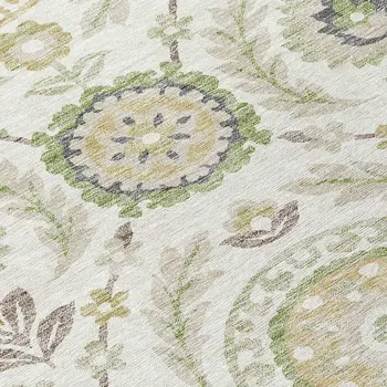 8' X 10' Ivory Beige And Taupe Floral Washable Indoor Outdoor Area Rug
