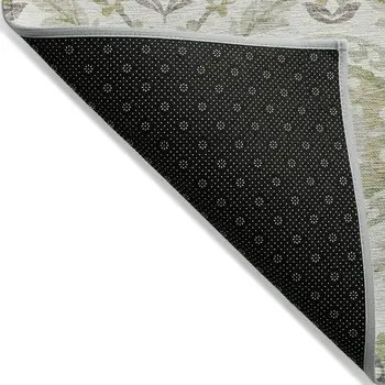 10' X 14' Ivory Beige And Taupe Floral Washable Indoor Outdoor Area Rug