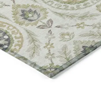 10' X 14' Ivory Beige And Taupe Floral Washable Indoor Outdoor Area Rug