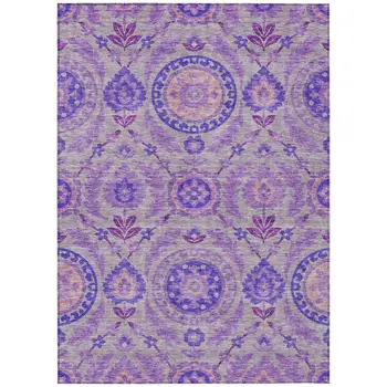 5' X 8' Lavender Lilac And Gray Floral Washable Indoor Outdoor Area Rug