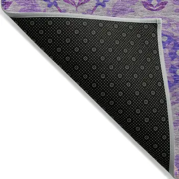 5' X 8' Lavender Lilac And Gray Floral Washable Indoor Outdoor Area Rug