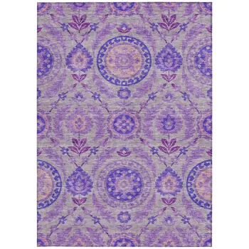 5' X 8' Lavender Lilac And Gray Floral Washable Indoor Outdoor Area Rug