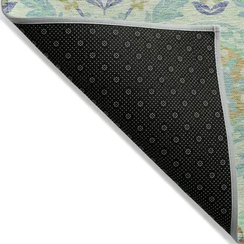 3' X 5' Mint Green Teal Blue And Beige Floral Washable Indoor Outdoor Area Rug