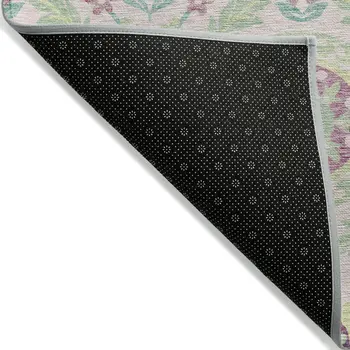 8' X 10' Pink Mauve And Mint Green Floral Washable Indoor Outdoor Area Rug
