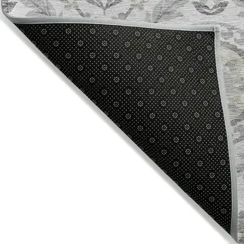 9' X 12' Silver Gray And Taupe Floral Washable Indoor Outdoor Area Rug