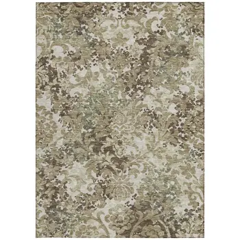 5' X 8' Beige Taupe And Brown Floral Washable Indoor Outdoor Area Rug