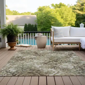 5' X 8' Beige Taupe And Brown Floral Washable Indoor Outdoor Area Rug