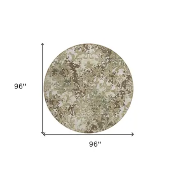 8' Beige Taupe And Brown Round Floral Washable Indoor Outdoor Area Rug