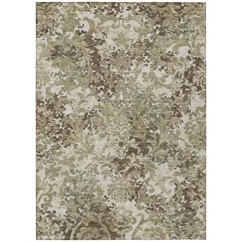 9' X 12' Beige Taupe And Brown Floral Washable Indoor Outdoor Area Rug