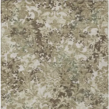 9' X 12' Beige Taupe And Brown Floral Washable Indoor Outdoor Area Rug