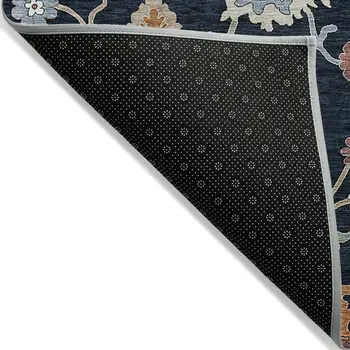 8' X 10' Black Blue And Ivory Floral Washable Indoor Outdoor Area Rug