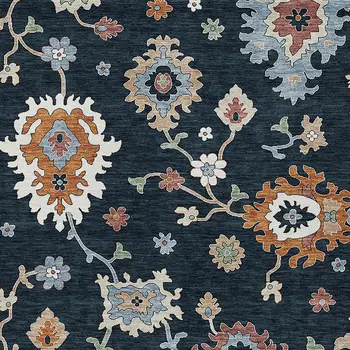 8' X 10' Black Blue And Ivory Floral Washable Indoor Outdoor Area Rug