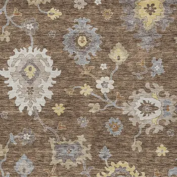 3' X 5' Chocolate Taupe And White Floral Washable Indoor Outdoor Area Rug