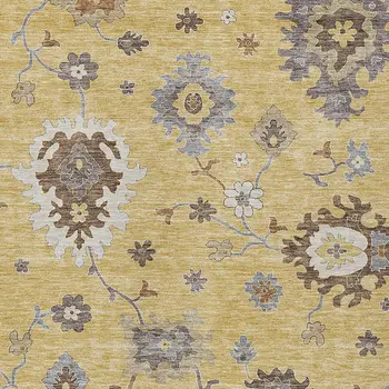 5' X 8' Gold Ivory And Brown Floral Washable Indoor Outdoor Area Rug
