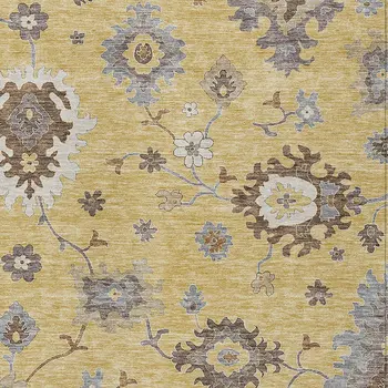 8' X 10' Gold Ivory And Brown Floral Washable Indoor Outdoor Area Rug