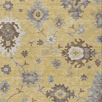 10' X 14' Gold Ivory And Brown Floral Washable Indoor Outdoor Area Rug