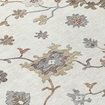 3' X 5' Ivory Gray And Taupe Floral Washable Indoor Outdoor Area Rug