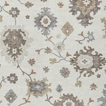 5' X 8' Ivory Gray And Taupe Floral Washable Indoor Outdoor Area Rug