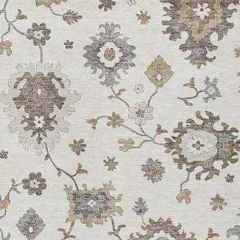 8' X 10' Ivory Gray And Taupe Floral Washable Indoor Outdoor Area Rug