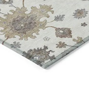 10' X 14' Ivory Gray And Taupe Floral Washable Indoor Outdoor Area Rug