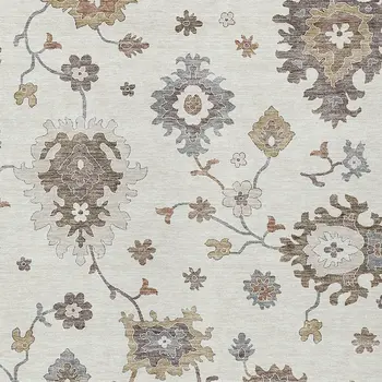 10' X 14' Ivory Gray And Taupe Floral Washable Indoor Outdoor Area Rug