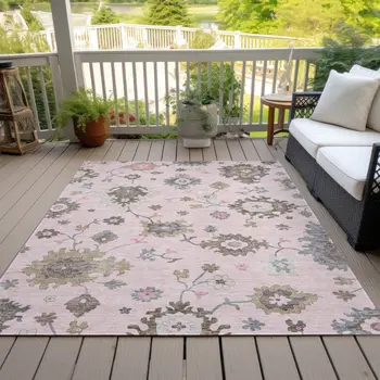 3' X 5' Pink Ivory And Chocolate Floral Washable Indoor Outdoor Area Rug