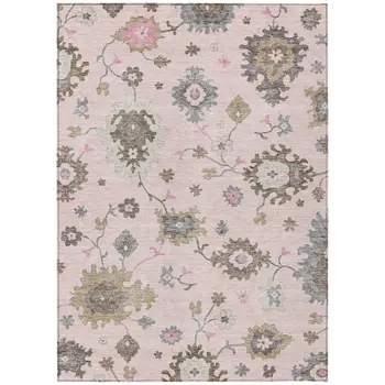 3' X 5' Pink Ivory And Chocolate Floral Washable Indoor Outdoor Area Rug