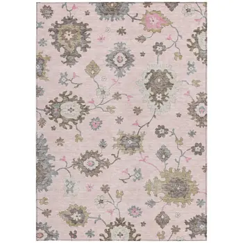 3' X 5' Pink Ivory And Chocolate Floral Washable Indoor Outdoor Area Rug